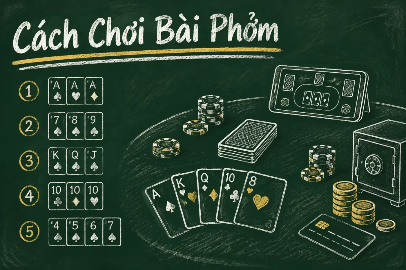 Bài phỏm, hay còn gọi là phỏm, là một trò chơi bài dành cho từ 2 đến 4 người chơi - Cách Chơi Bài Phỏm